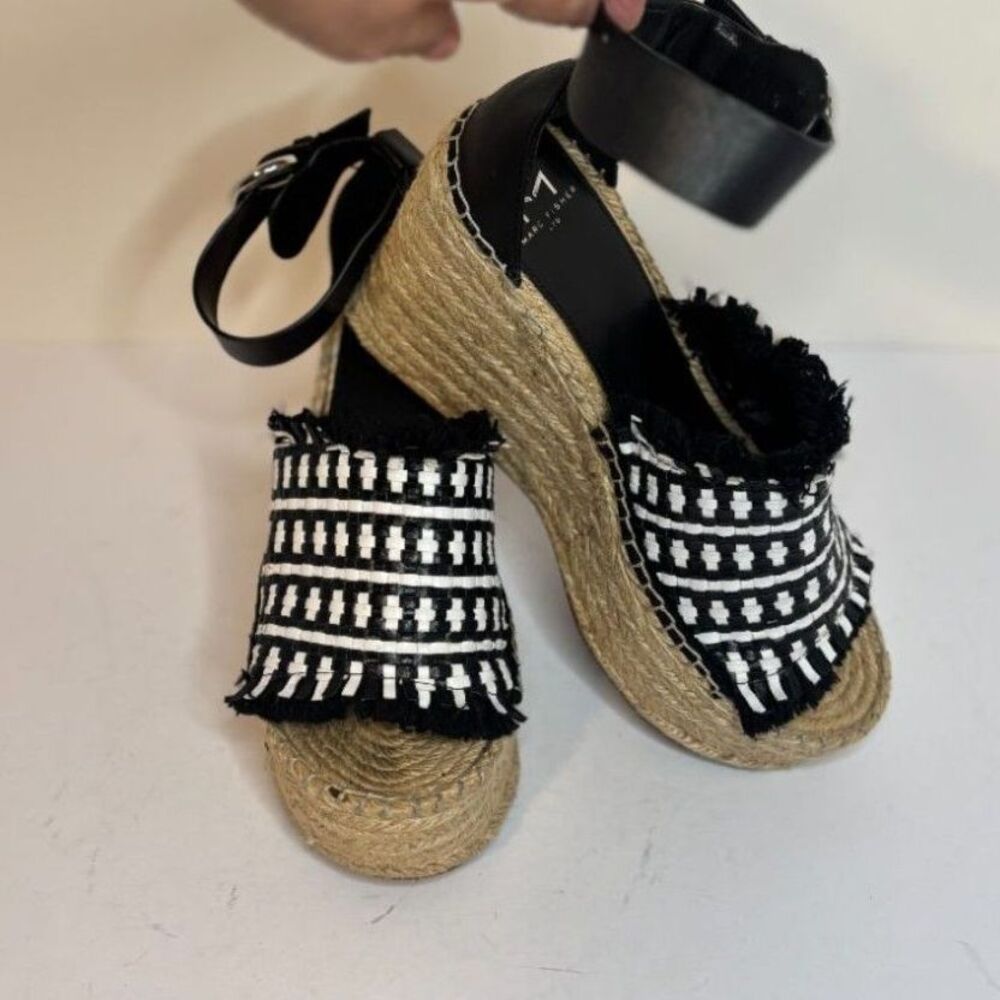 Marc Jacobs Black White Woven Espadrille Wedge Sandals Size 8